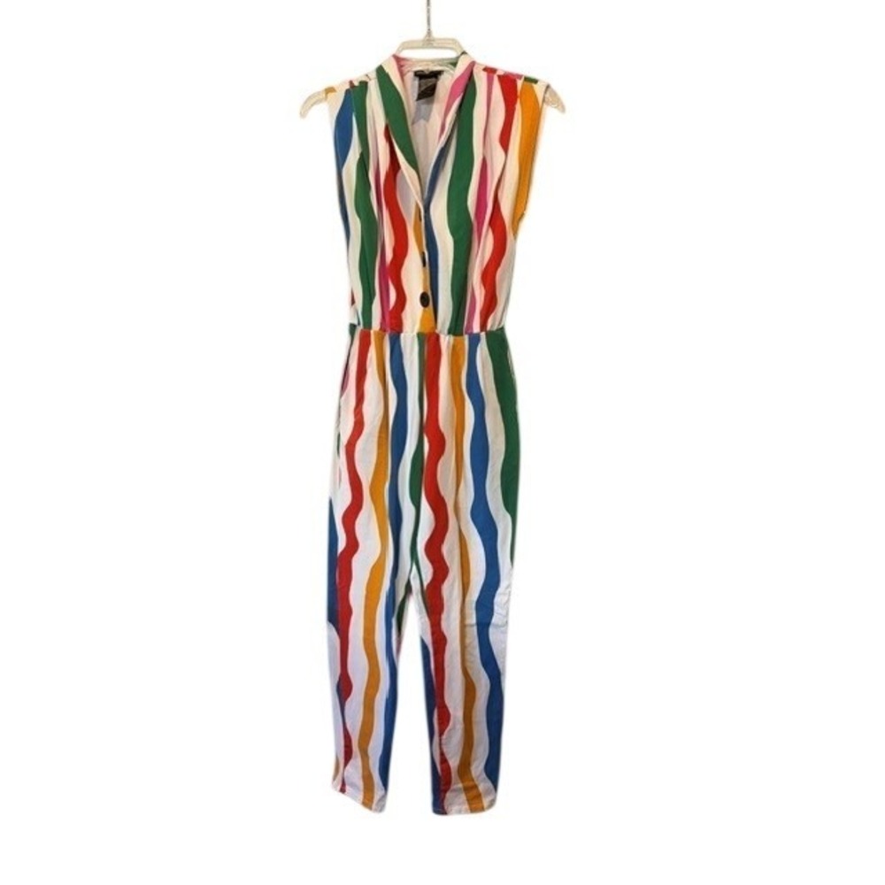 Nooworks Salvation Stripe Rainbow Wavy Stripe Sleeveless Jumpsuit Small Made USA